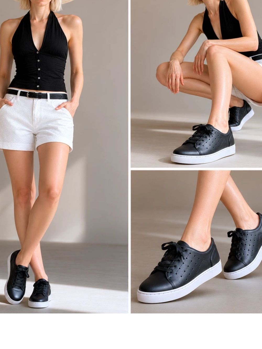 Vionic Keke Black Leather Sneaker Shoe Women Size 8 Comfort TVW5371 Perforated